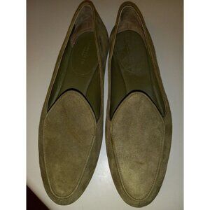 Lafayette 148 New York Suede Loafers Olive Green Size 40/US 10 Made In Spain